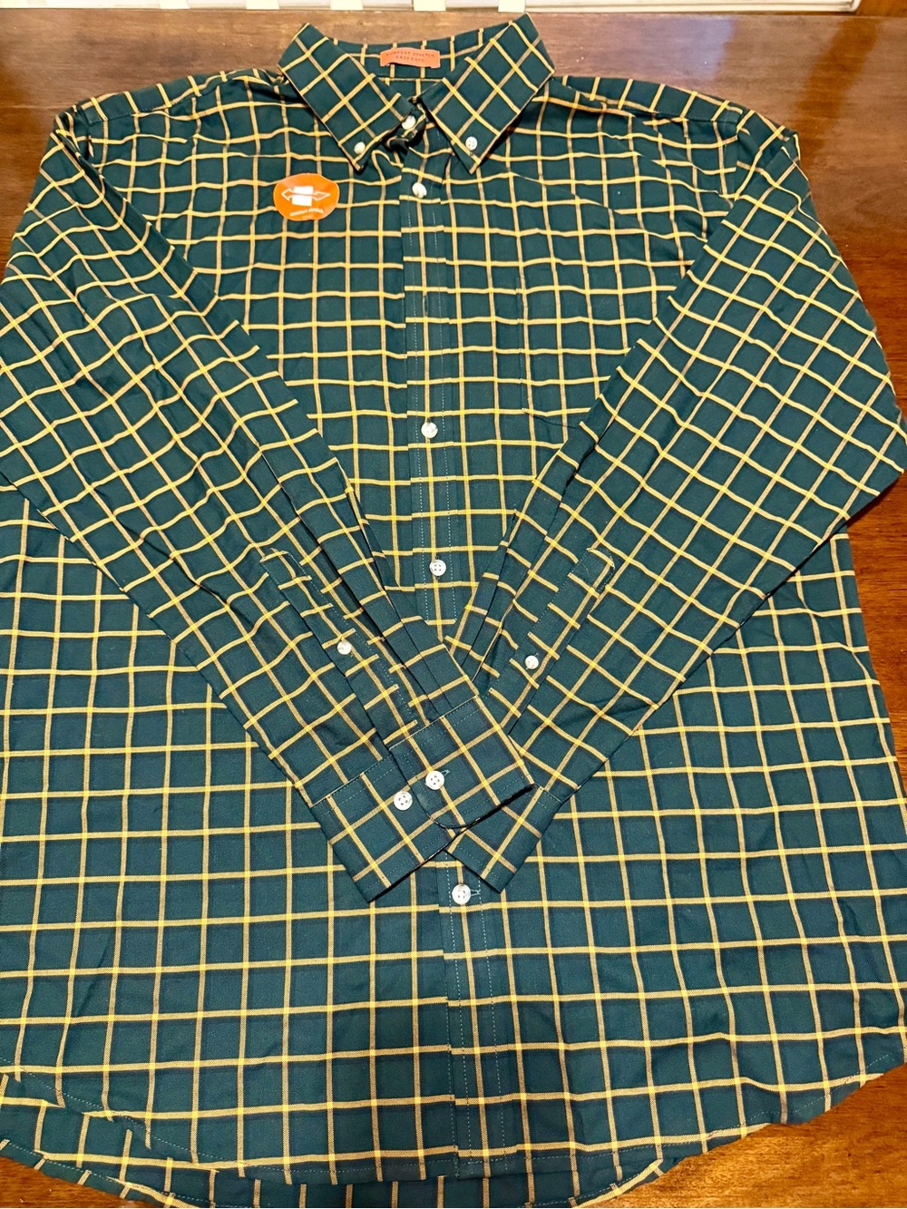 St. John's Bay Green Button-Down Shirt with Yellow Windowpane